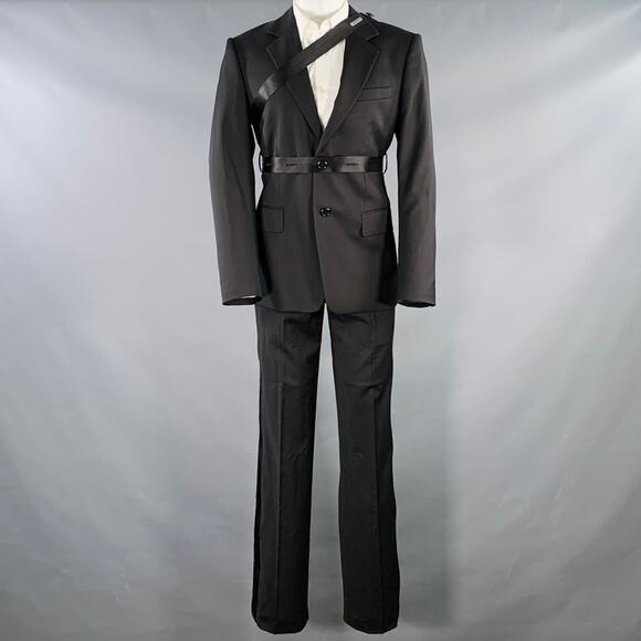 HELMUT LANG SS24 Size 42 Black Wool Notch Lapel Seatbelt Suit - Picture 2 of 13